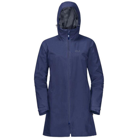 Jack Wolfskin JWP Pack & Go Long Women's Coat - Lapiz Blue - SIZE 6-Waterproof Jackets for Women-Outback Trading