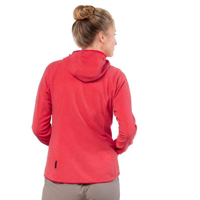 Jack Wolfskin Women's Arco Hooded Fleece - Tulip Red Stripes-Fleeces Full Zip-Outback Trading