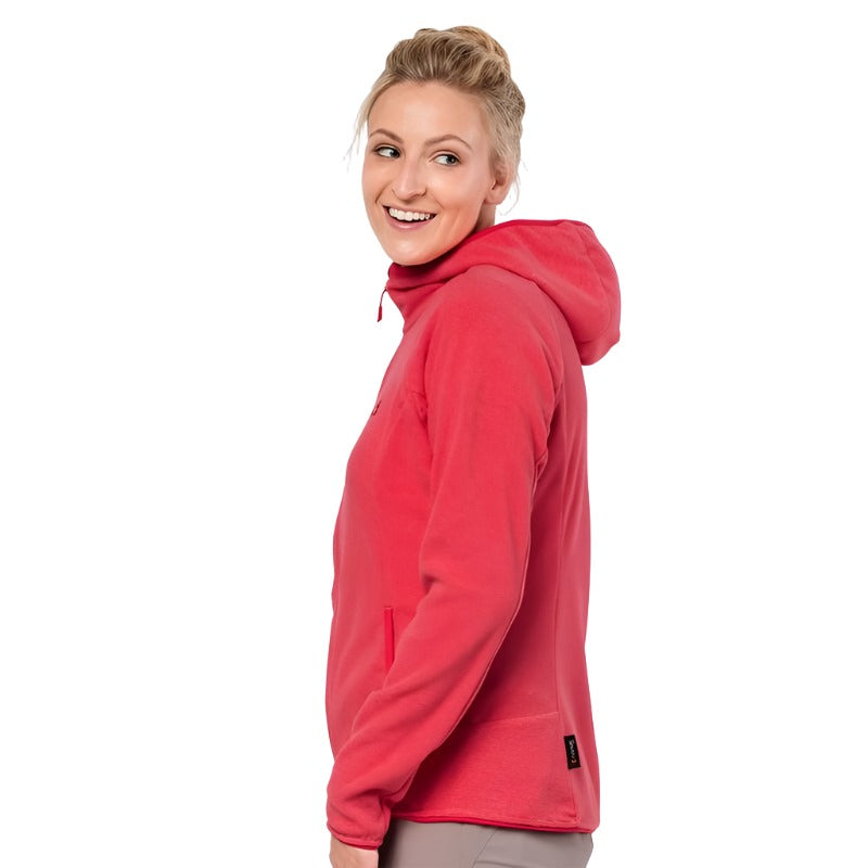 Jack Wolfskin Women's Arco Hooded Fleece - Tulip Red Stripes-Fleeces Full Zip-Outback Trading